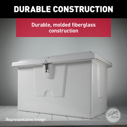 Taylor Made Stow N’ Go Deep Fiberglass Dock Box, Small (27"H X 46"W X 26"D), White, Smooth Interior Finish, Lockable Latch, Stainless-Steel Hardware - 83553