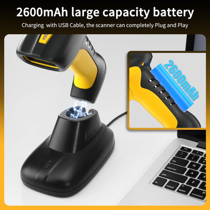 NetumScan Industrial Bluetooth QR Barcode Scanner, IP67 Waterproof & 7M Drop Proof, 1.3M CMOS Sensor Wireless 1D 2D Bar Code Scanner with Charging Stand for Store, POS, Computer, iPhone, Android
