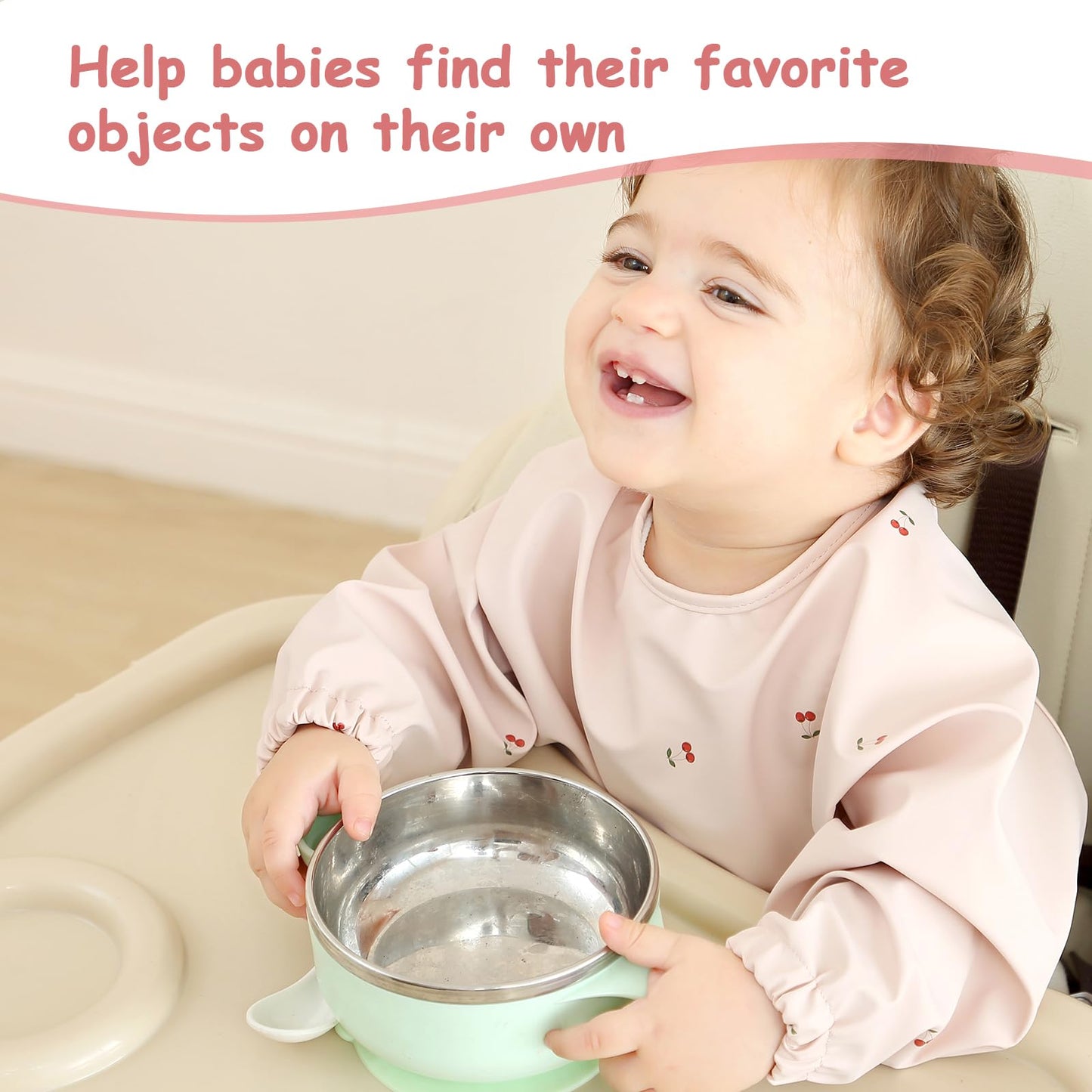 PewinGo Baby Bibs with Long Sleeve Bib & BLW, Coverall Bibs for Baby Feeding, PU Soft and Skin-Friendly Material, Machine Washable, Waterproof and Easy to Clean, Baby Infant Toddlers (Pink)