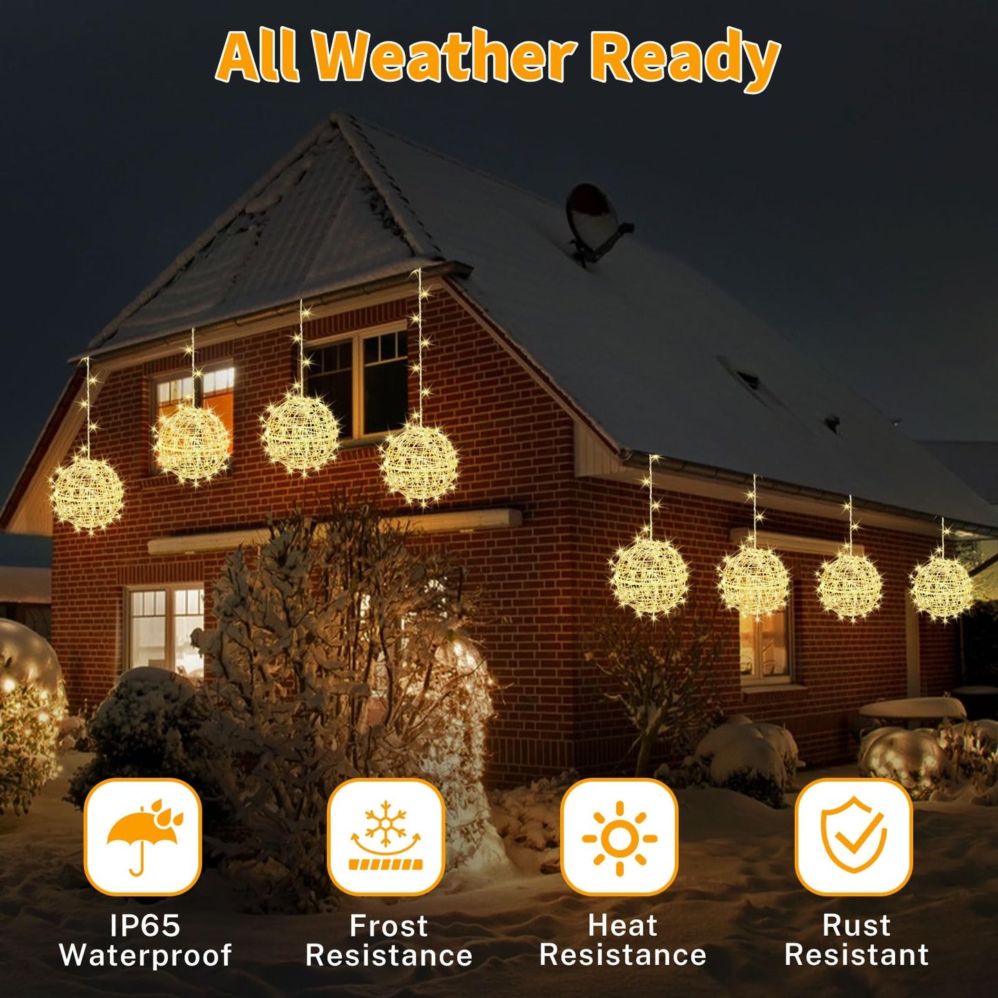 Outdoor Christmas Balls Lights 4 Pack Hanging 7.1" LED Garden Sphere Tree Lights 8 Modes Waterproof Glow Globe Lights with Memory Timer Plug for Party Yard Porch Eave Patio Xmas Decorations-Warm White