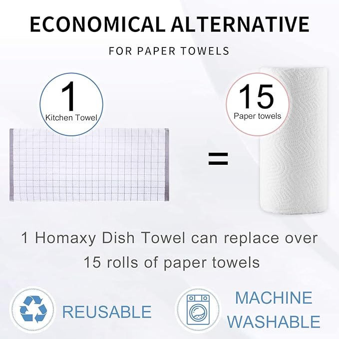 Homaxy 100% Cotton Terry Kitchen Towels, Checkered Designed, Soft and Super