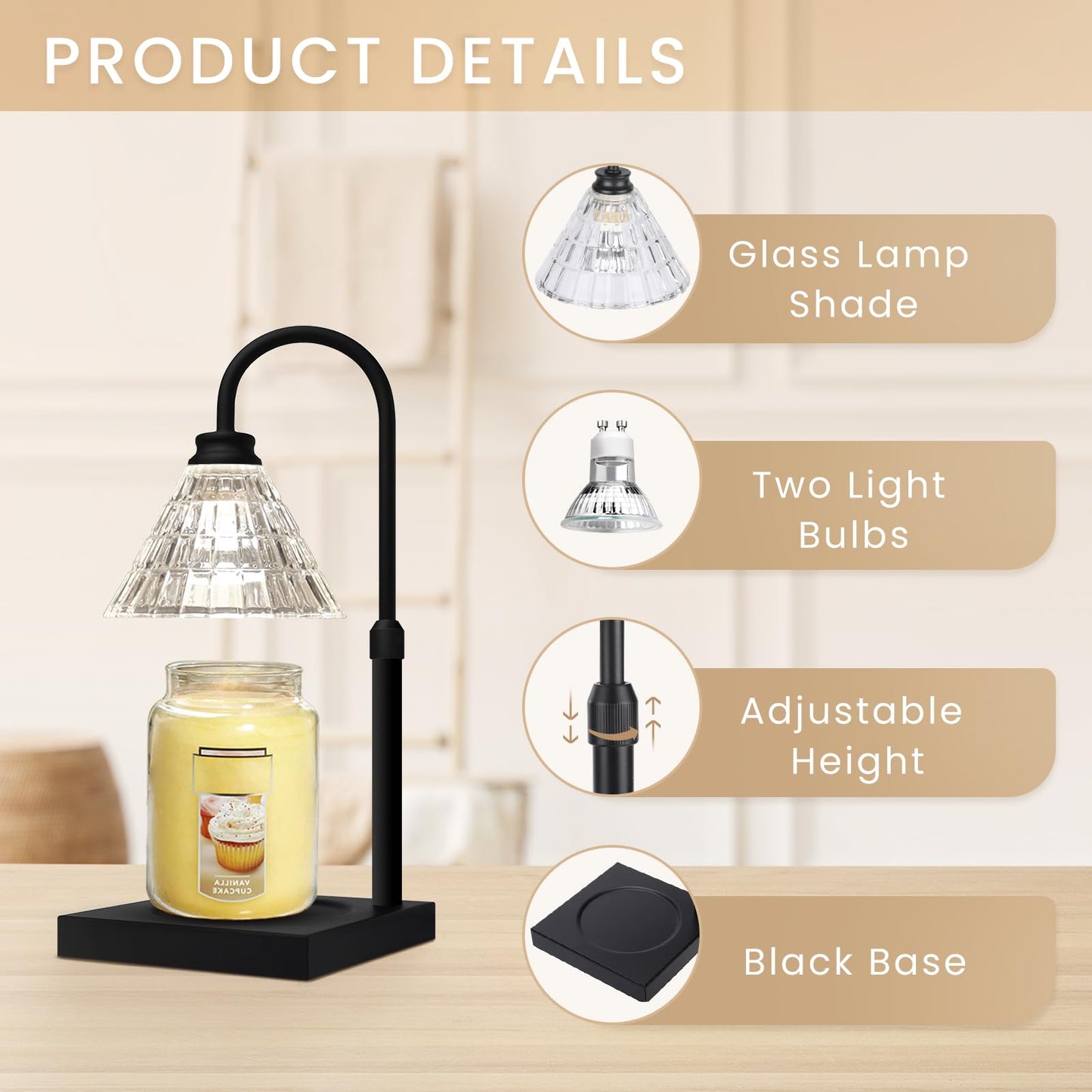 MAKYTWOW Candle Warmer Lamp with Dimmer, 2H/4H/8H Timer, Compatible with Yankee Candle Large Jar Candle, Home Decor Gift for her, Birthday Gift for mom, Home Scented Jar Candles Heater (Black)