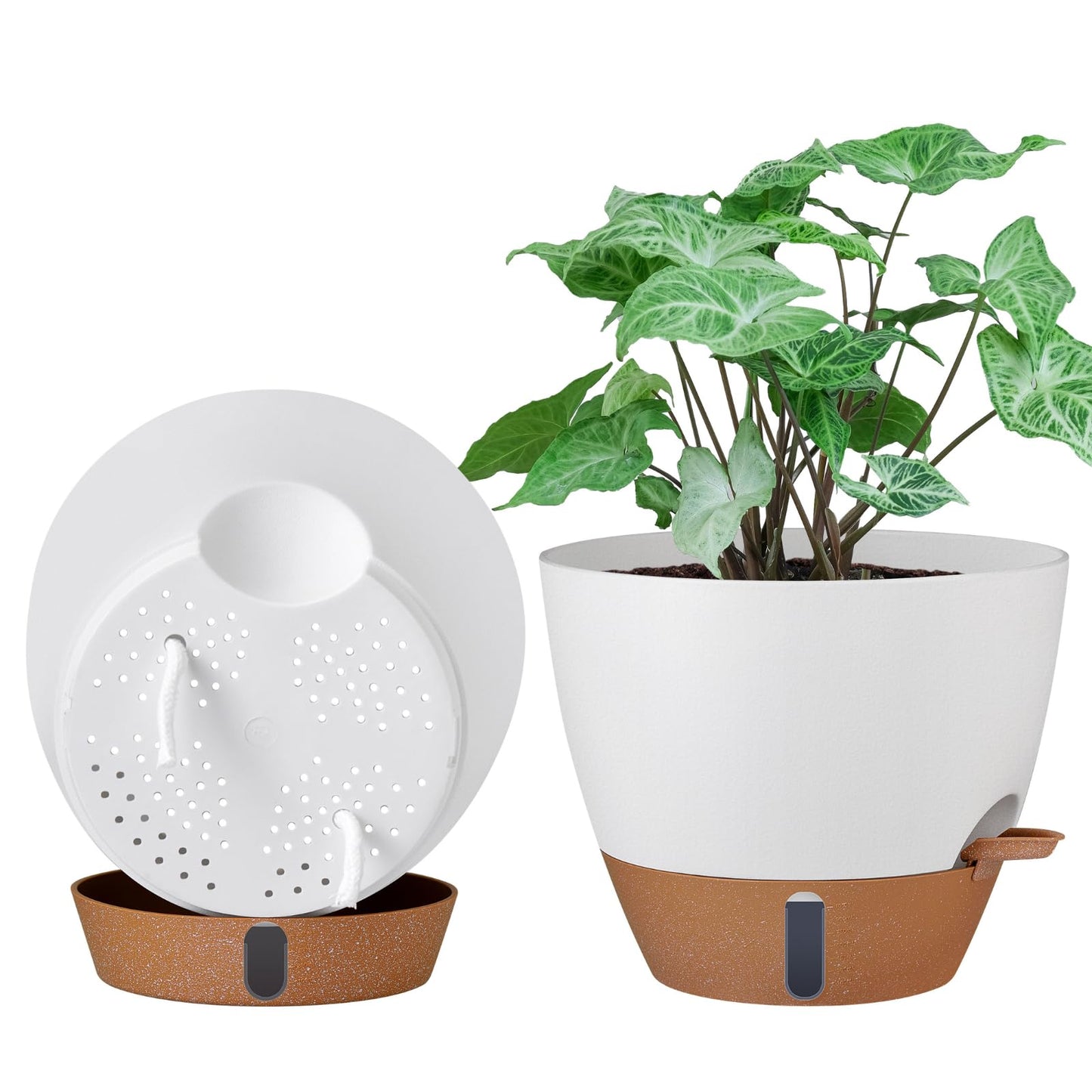 montresor 2 Pack 10 inch Plant Pots, PP Plastic Self Watering Plant Pot with Drainage and Tray for Indoor Outdoor Plants, Water Level Window & Reservoir Flower Pots Decorative Planter (White)