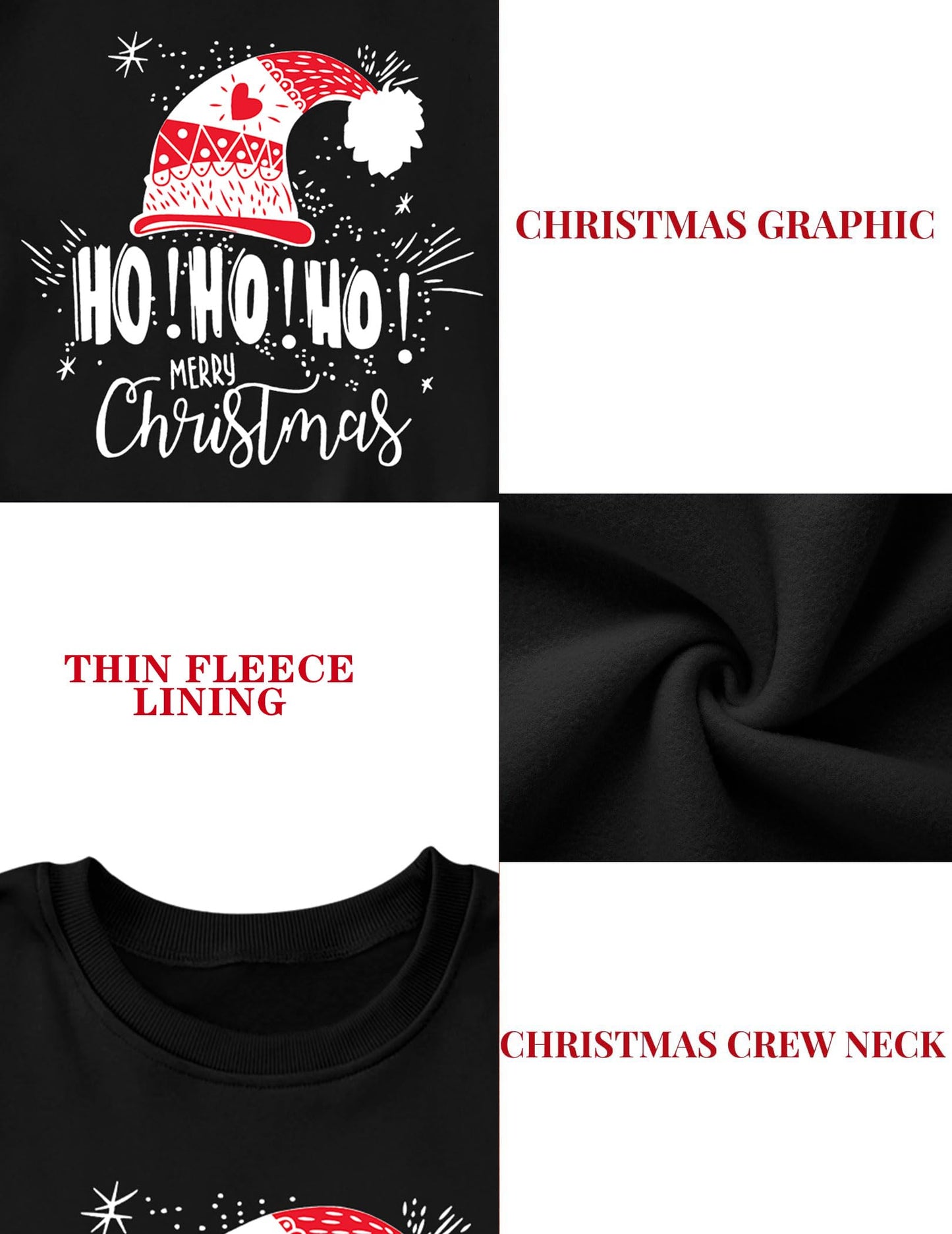 LHBNK Christmas Sweatshirts Women HoHoHo Christmas Sweatshirt Funny Santa Graphic Xmas Oversized Pullover Tops Black