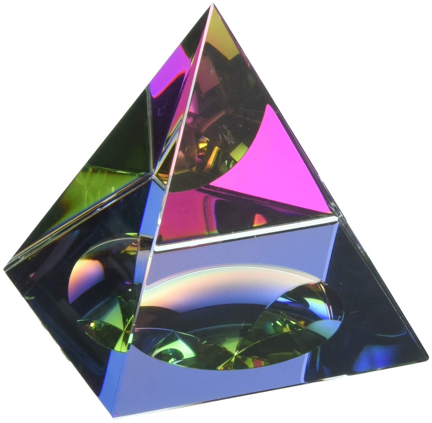 Amlong Crystal Iridescent Pyramid - Rainbow Colors 3.5 Inches Tall with Gift Box