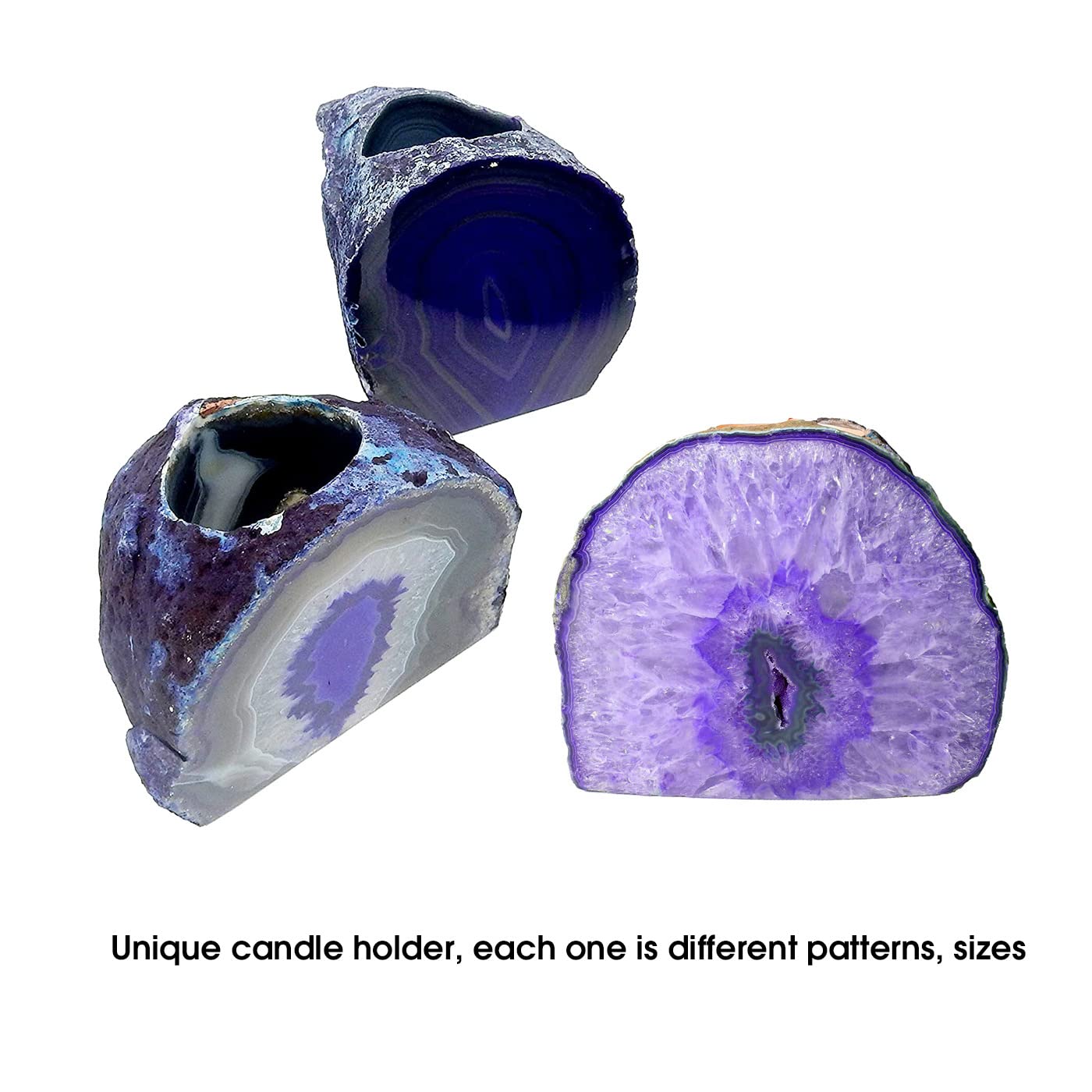 AMOYSTONE Natural Purple Agate Candle Holder 1.5-2lb, Raw Geode Base - Versatile Decor for Meditation, Yoga Studio & Home Mantel