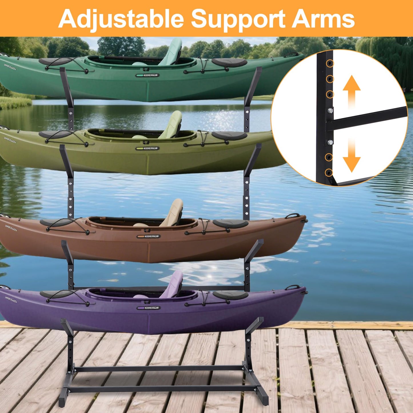 Oxphanor Kayak Storage Rack 4 Kayaks, Adjustable Freestanding Kayak and SUP Stand, Weatherproof and Heavy Duty Surfboard Storage Rack, Hold up Kayaks, SUPs, Paddleboards, Canoes