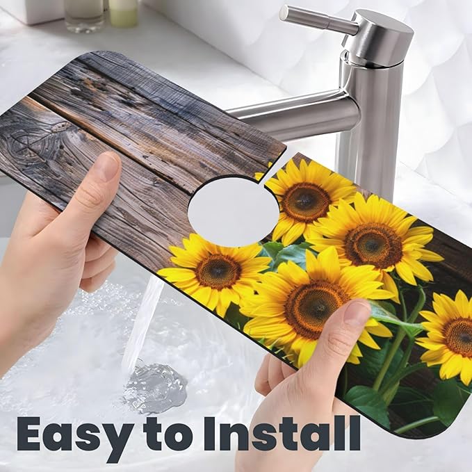Kitchen Sink Splash Guard Faucet Mat Board Vintage Sunflowers 15"x5.5"