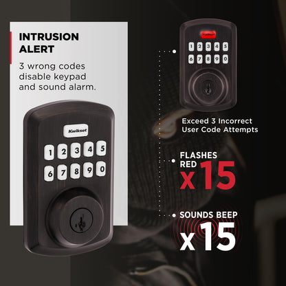 Kwikset Powerbolt 250 10-Button Keypad Satin Nickel Transitional Electronic Deadbolt Door Lock, Featuring Convenient Keyless Entry, Customizable User Codes, Auto Locking