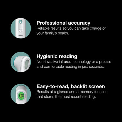 Braun Sensian Contact 5 Forehead Thermometer, Gentle Digital Thermometer for Adults and All Ages with Professional Accuracy and Color Coded Guidance
