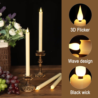 FREEPOWER 11 Inch Flameless Taper Candles with Remote,Battery Powered Candlesticks Realistic Flickering,Ivory Led Candlestick with 3D Wick for Christmas Home Wedding Decor (Pack of 6)