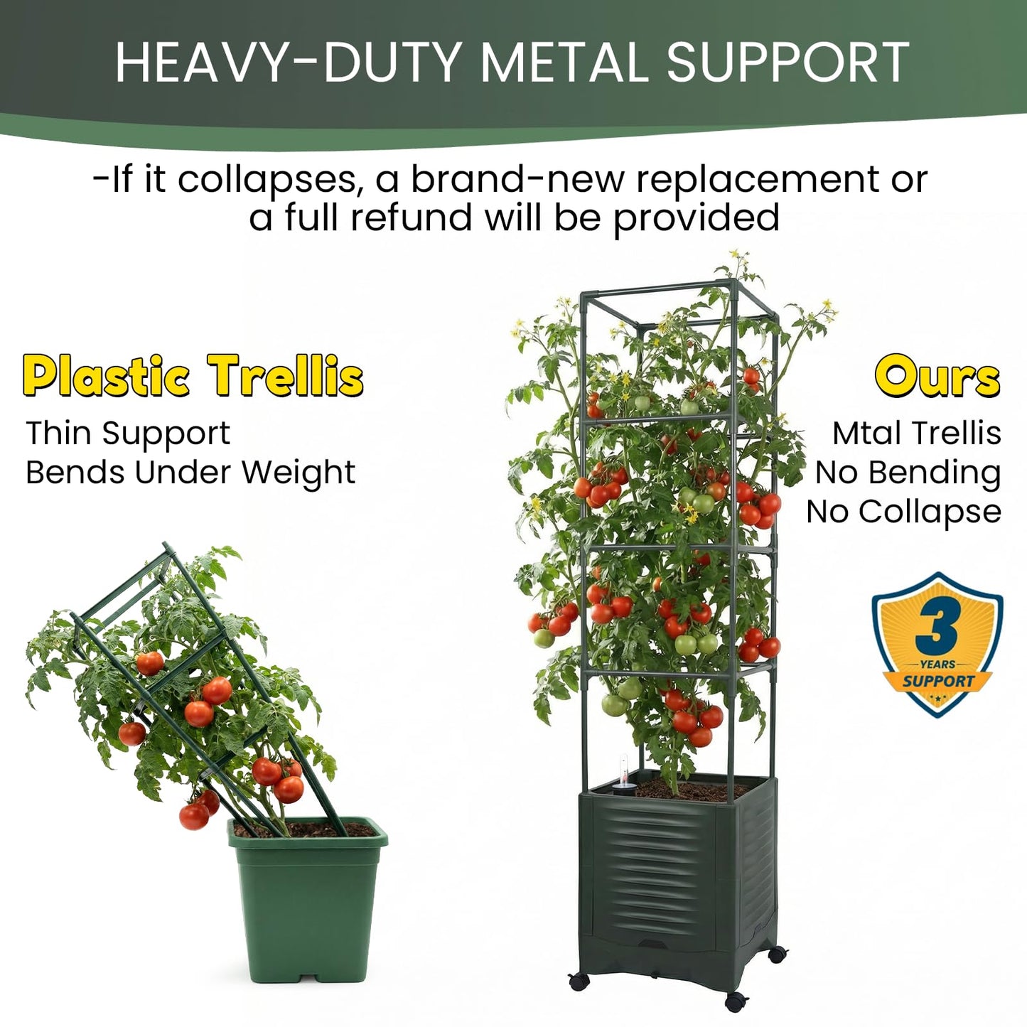 Tomato Planter Pot Tomato Box Raised Garden Bed 56.5" Tall Self-Watering and Water Indicator Planter for Tomato Outdoor Indoor Metal Trellis for Climbing Plants Large Reservoir-1 planter-not 2