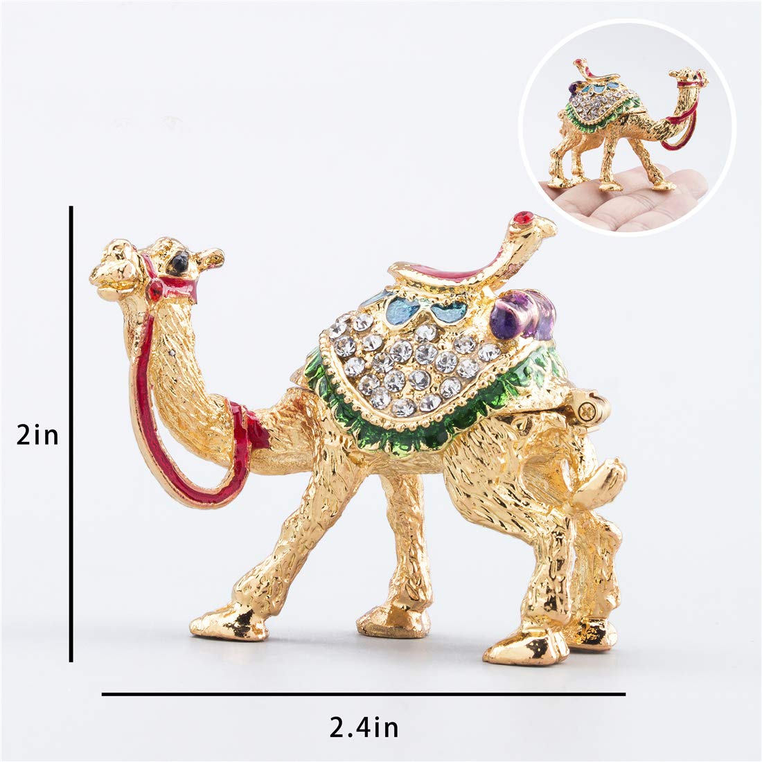 YU FENG 2.4" Golden Crystal Camel Figurines Decor Ornament,Golden Enamel Camel Statues Animal Trinket Jewelry Box Hinged Christmas Gift