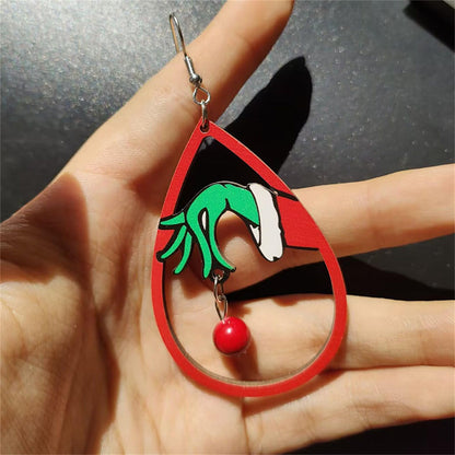 WCRAZYE Christmas Wood Earrings for Women Handmade Wooden Teardrop Dangle Earrings Christmas Xmas New Year Party Earrings Set Winter Holiday Jewelry Gift (Red)