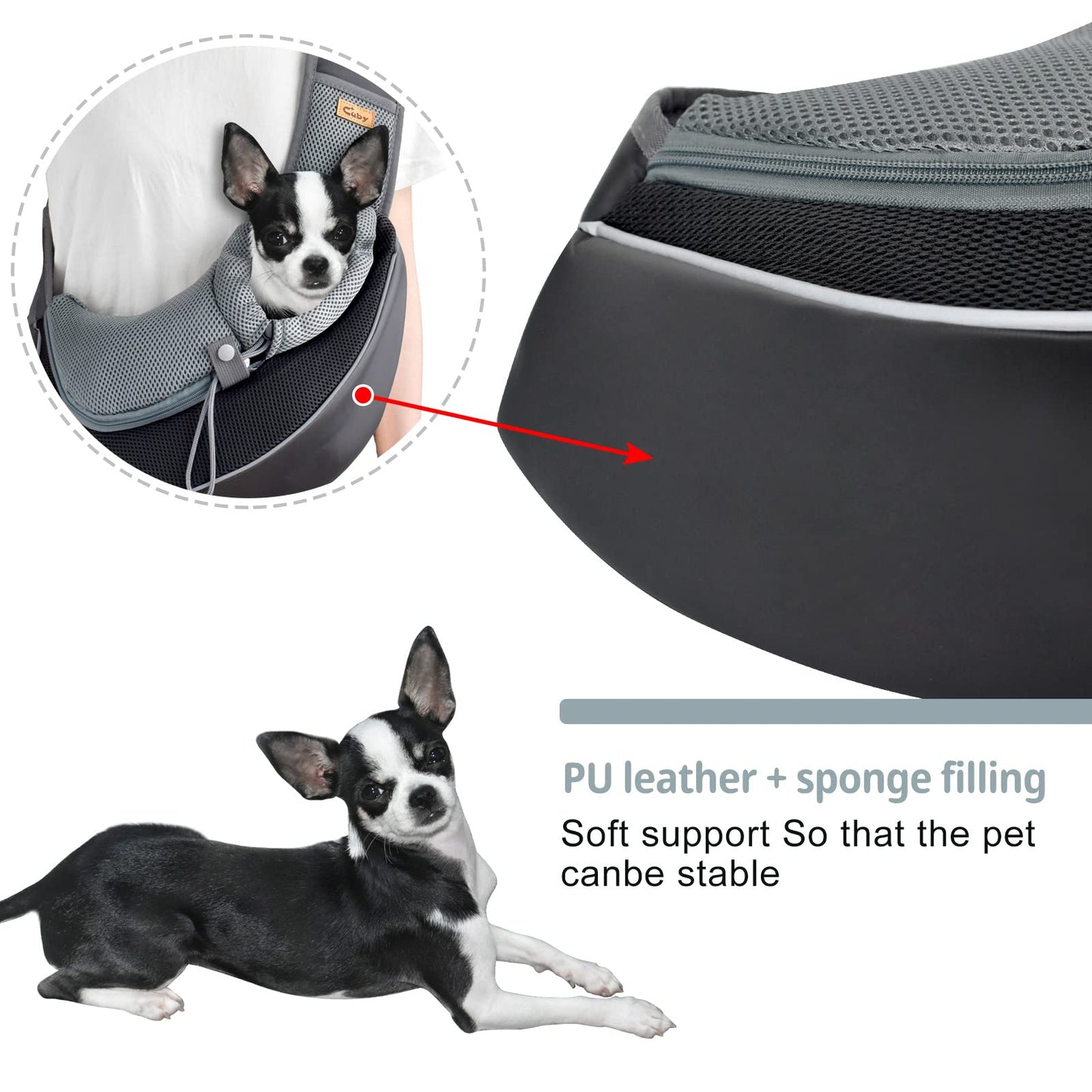 CUBY Pet Sling Carrier for Puppy Dog, Dogs Sling Carrier Breathable, Safety Front Pocket Pet Sling Carrier, Hands-Free Mesh Bag with Adjustable Shoulder Strap for Outdoor and Travel (Black, S)