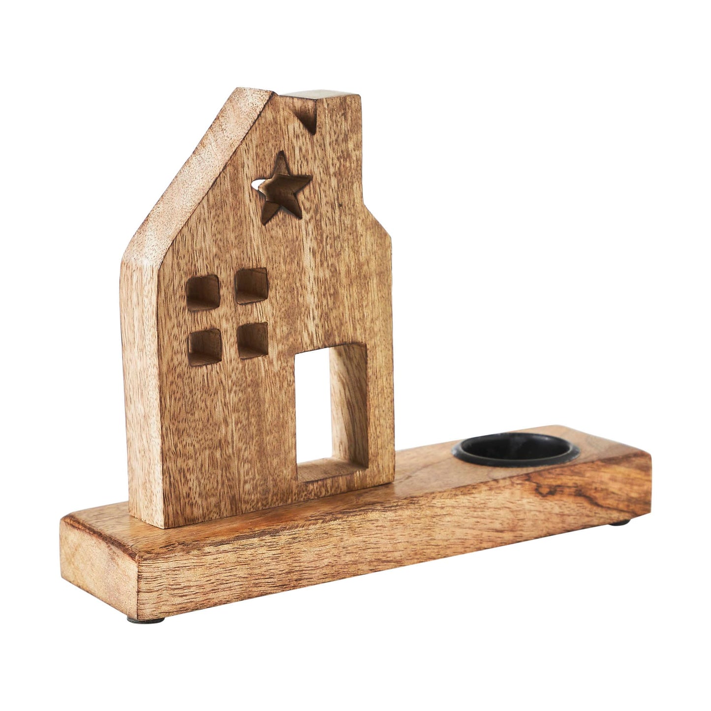 Tealight Holder Wooden Saltbox House w/Star Natural 9x6.75x2.5