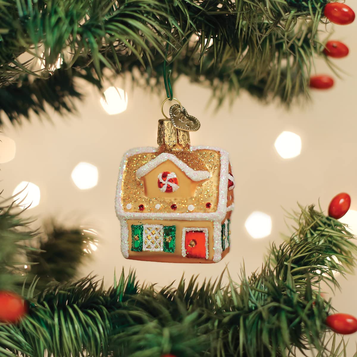 Old World Christmas Gumdrops Mini Gingerbread House Glass Blown Ornament for Christmas Tree, Handcrafted Holiday Decoration, Gingerbread Collection