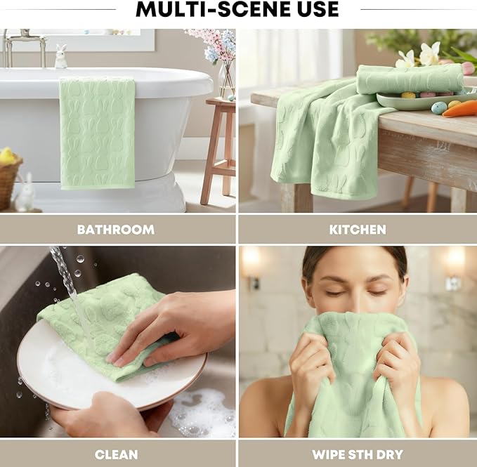 Artoid Mode 2 Pcs Light Green 3D Rabbit Jacquard Easter Hand Towels