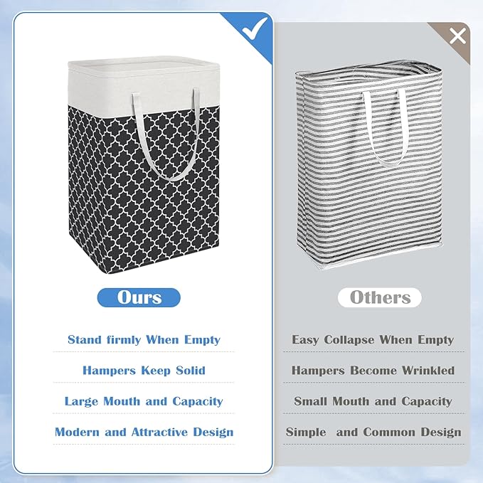 BlissTotes 3-Pack Laundry Basket, Freestanding＆Waterproof Laundry Hamper