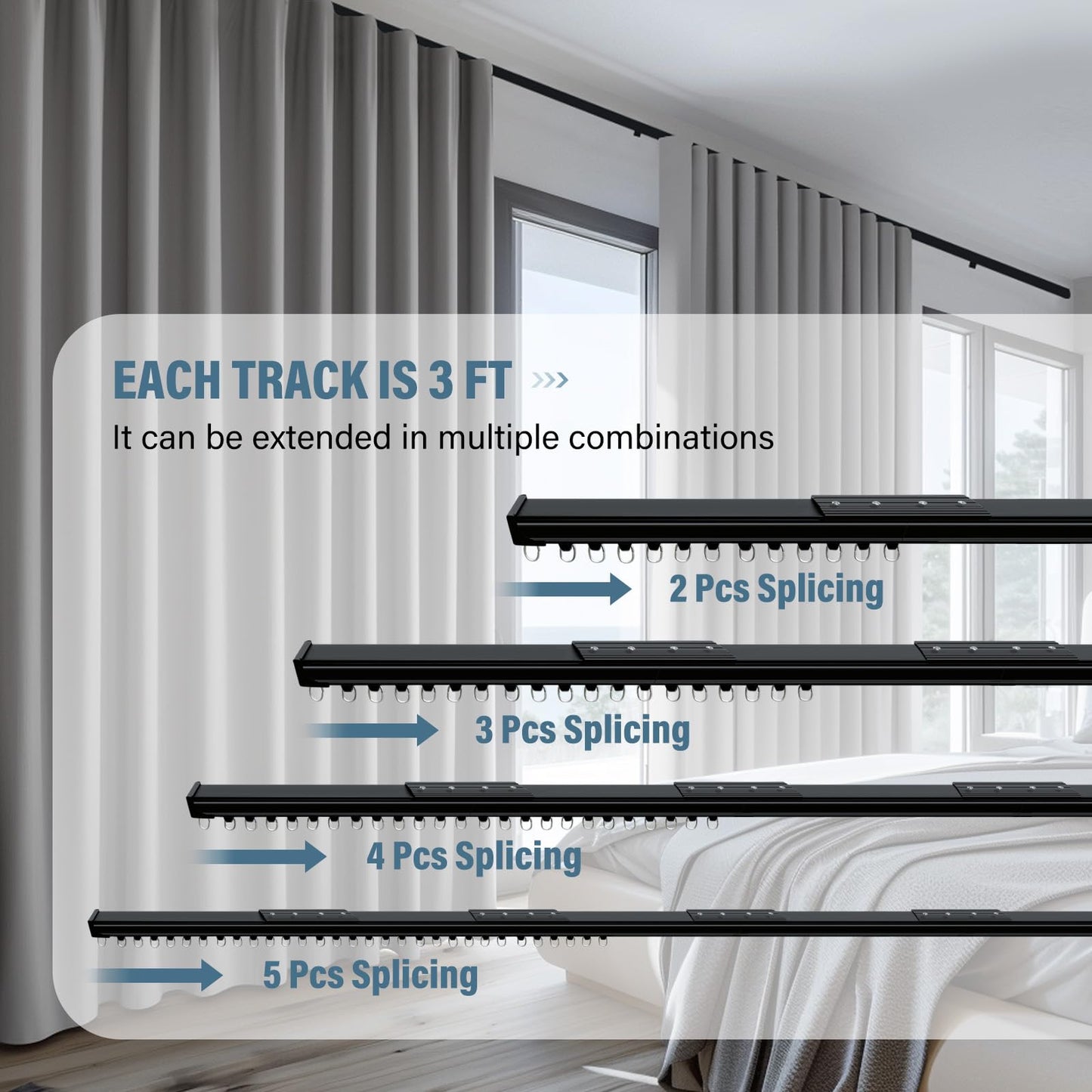 Hoeflife Curtain Track,Ceiling Curtain Track,Wall Mount Curtains Tracks,Heavy Duty Sliding Room Divider Ceiling Mount Curtains Tracks Rails Rod System with Clips 6-9ft Black