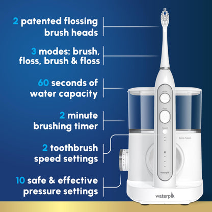 Waterpik Sonic-Fusion 2.0 Professional Flossing Electric Toothbrush with Water Flosser Combo In One, Black SF-04, Packaging May Vary