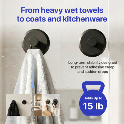 HOME SO Suction Cup Hooks for Shower & Bathroom Towel Holder 2-Pack – Suction Cups Hooks for Hanging Towels, Robes, & Coats - Tiles, Glass Door or Mirror – Shower Hooks & Towel Hooks Organizer - Black