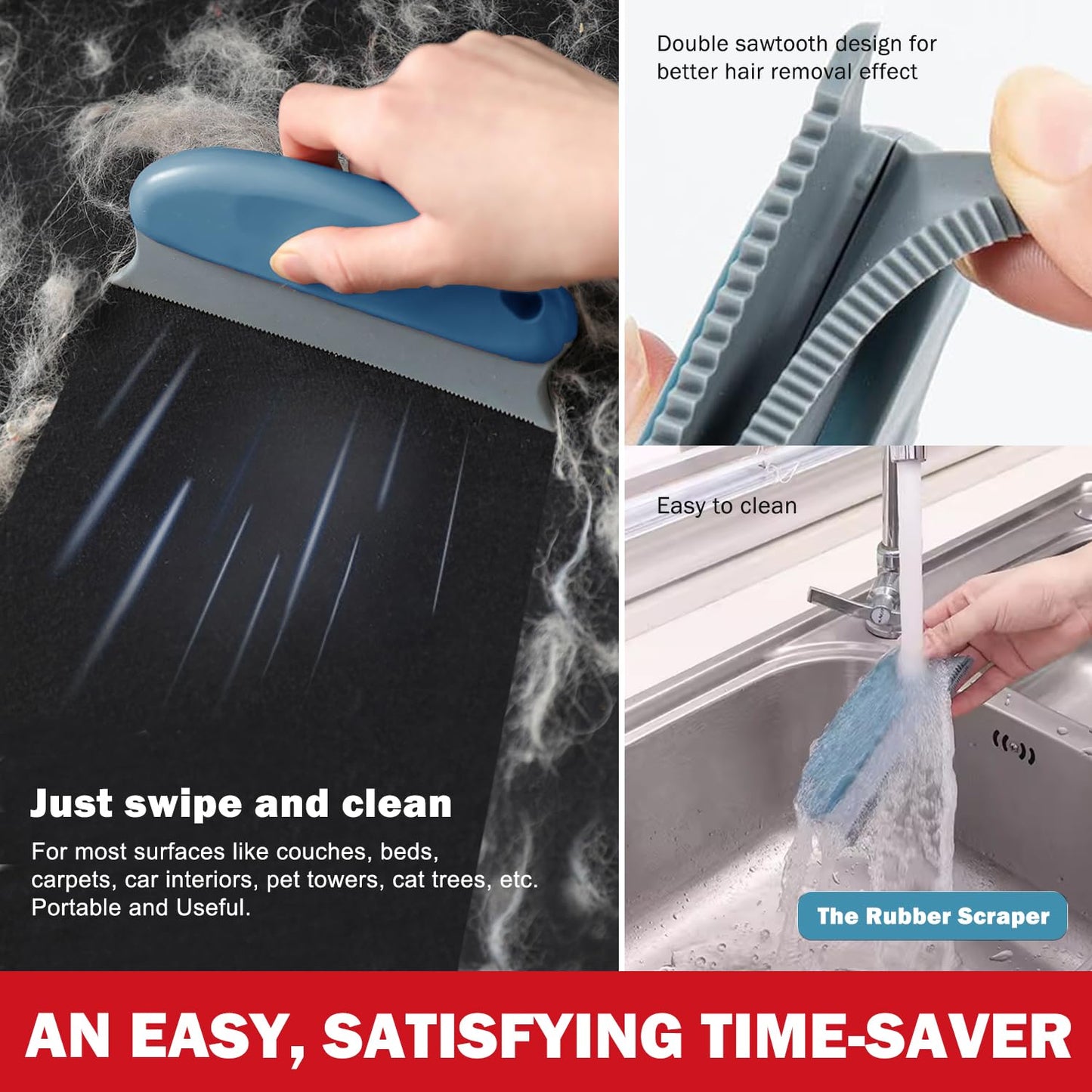 Pet Hair Removal Tools (3-Pack), Dog Cat Hair Remover Pro, Lint Shaver Cleaner, Fur Removal Carpet Scraper, Fuzz Hairball Brush for Carpet, Car Mat, Clothes, Couch, Pet Bed, Cat Tree, Furniture
