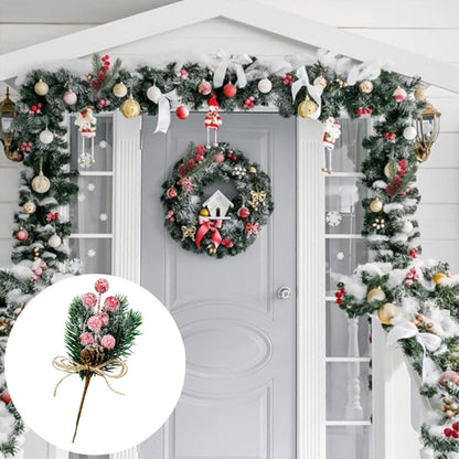 12 Pcs Artificial Christmas Floral Picks,Artificial Holly Berry Stems Pine Cones Pine Branches, Christmas Tree Picks and Sprays, Xmas Ornaments DIY Wreath Wedding Home Decor Silk Flower Arrangements