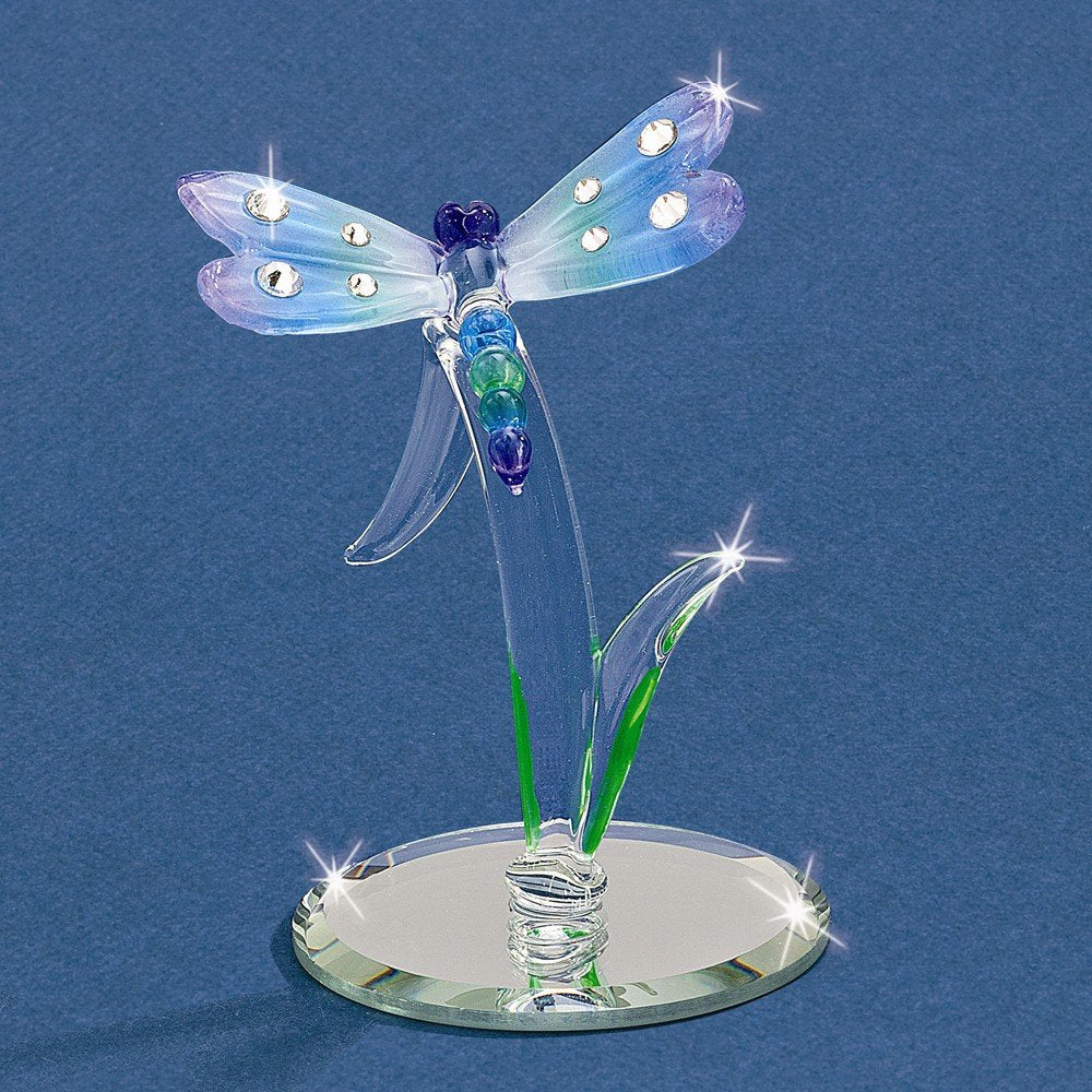 Goldia Glass Baron Dragonfly Figurine, Clear, Whimsical, Nature, Genuine Crystals