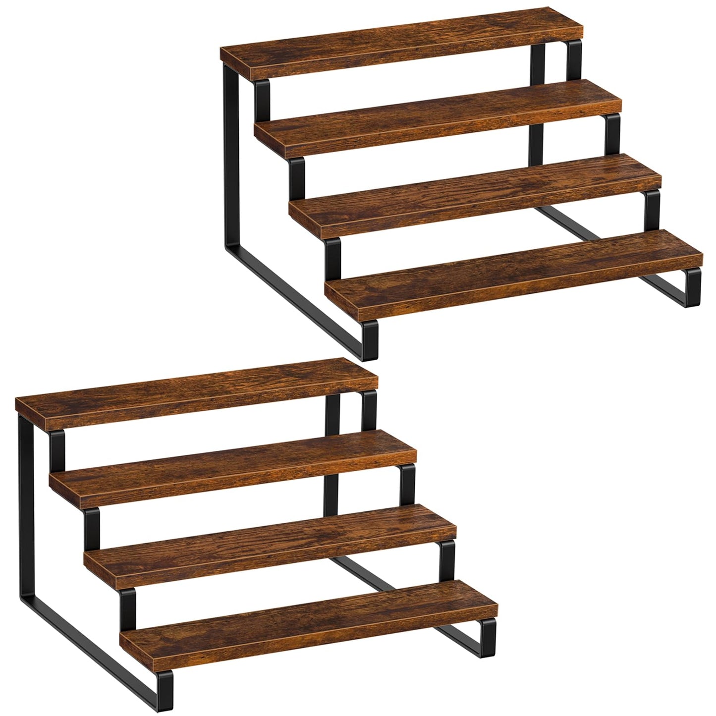 Giikin 4 Tier Spice Rack, Set of 2 Wooden Spice Rack for Countertop, Kitchen Counter Storage Shelves Cupcake Stand Holder Display Stand, Rustic Brown