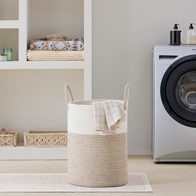 VIPOSCO Large Laundry Hamper, Tall Woven Rope Storage Basket