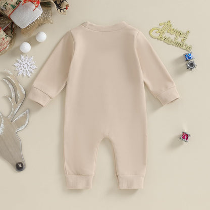 FYBITBO Infant Baby Boy Girl Clothing Santa Long Sleeve Jumpsuit Romper Onesie Cute Newborn Christmas Outfit Winter Clothes (Khaki-My first christmas baby outfit, 6-12 Months)