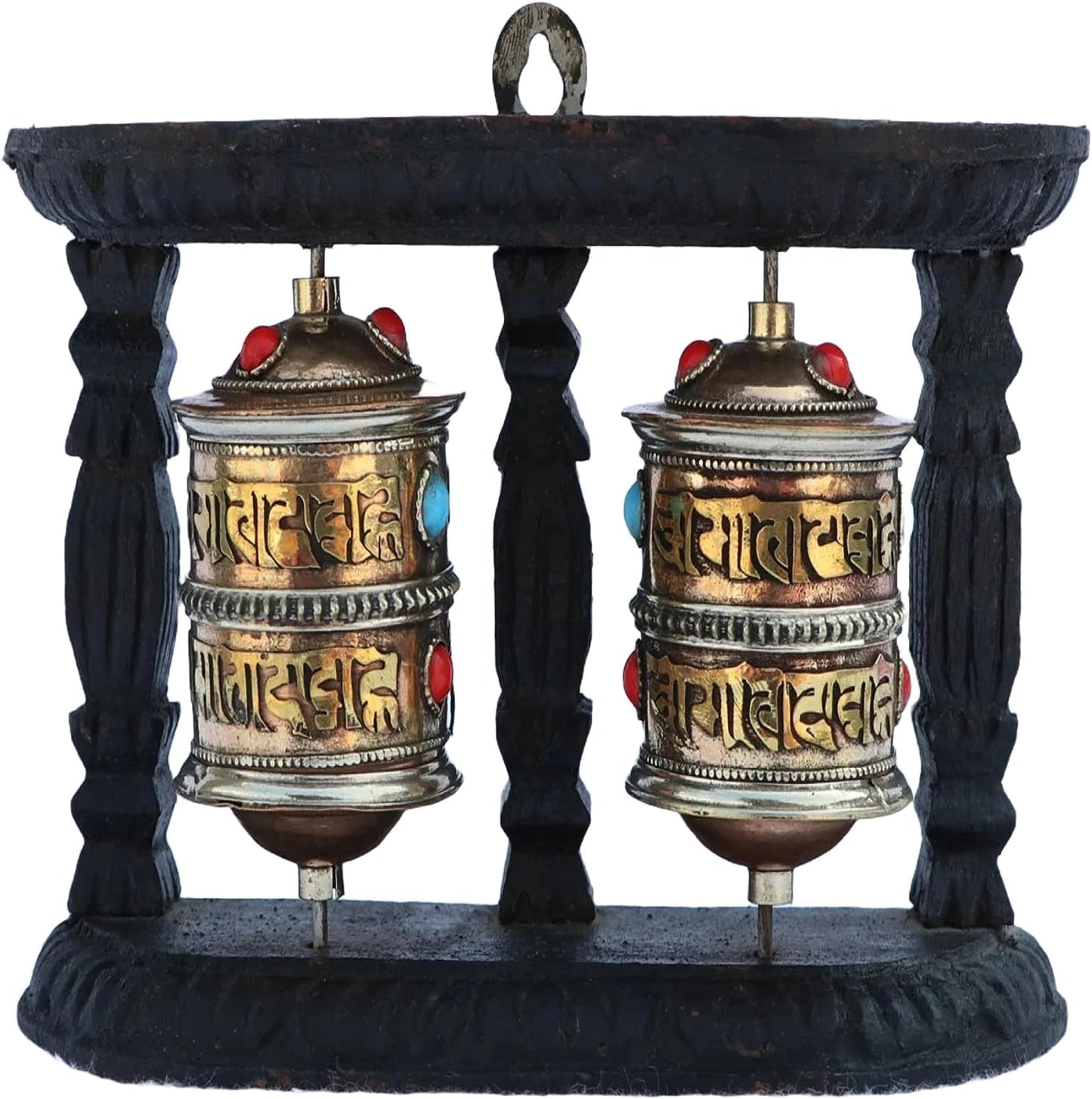 Himalayan Craft Spinning Tibetan Prayer Wheel Wall Hanging Design - Buddhism "Om Mane Padme Hum" Mantra Spinning Single Prayer Wheel, Handmade in Nepal with Brass, Copper & Wood Stand -Handmade in