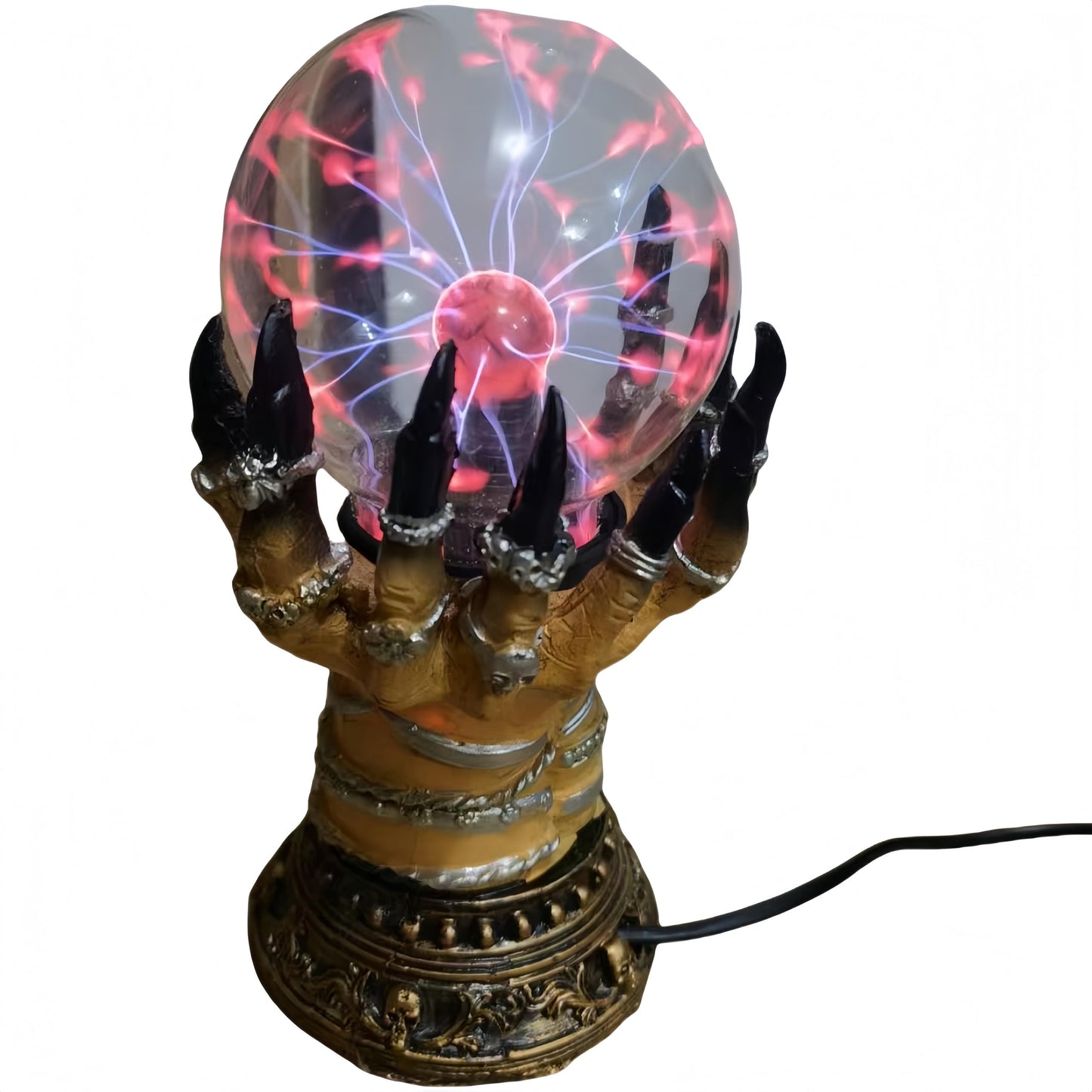 Witchy Plasma Crystal Ball Lamp – Gothic Hand Holding Orb Light with Red Lightning Effect – Touch-Activated Mystic Sphere for Witchcore Decor, Halloween Table Accent, Tarot or Altar Display
