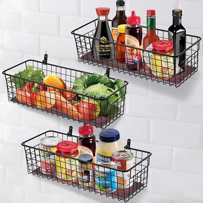 4 Set Portable Metal Farmhouse Wall Decor Storage Organizer Basket Bin