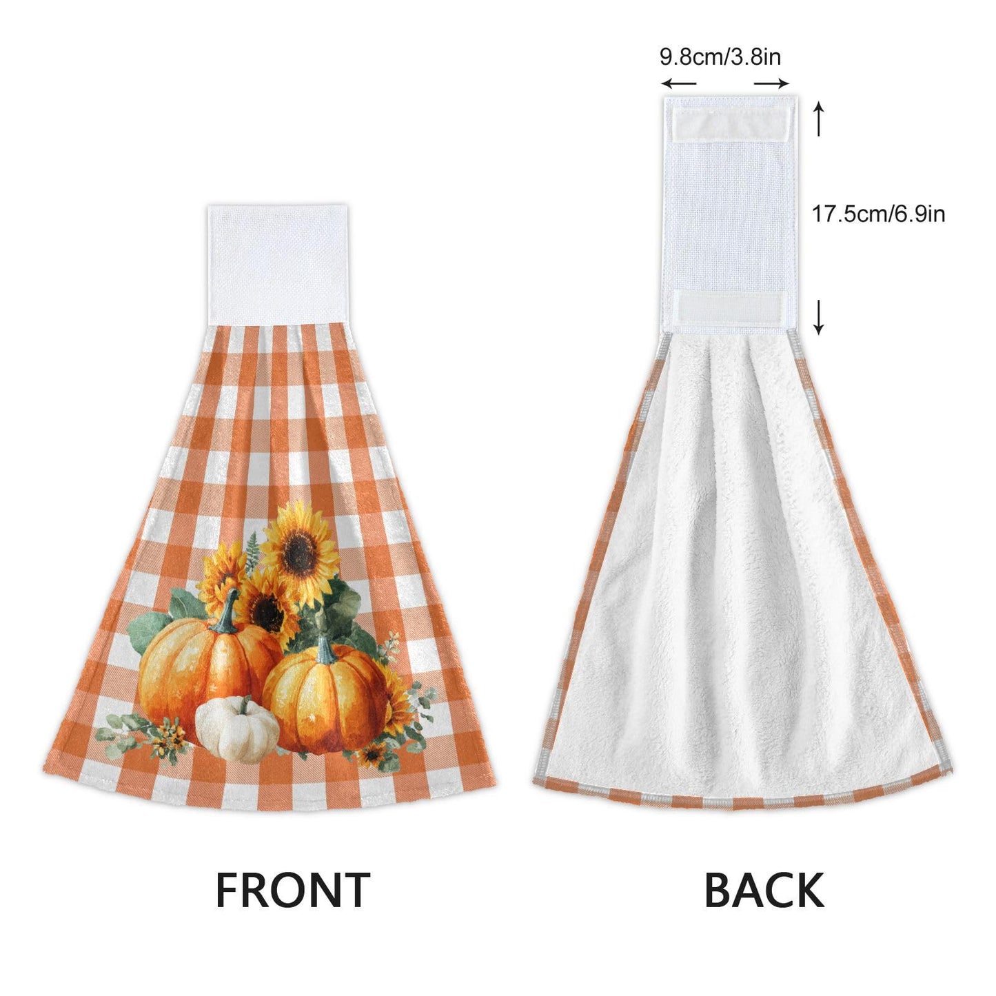 Boccsty Autumn Pumpkin Hanging Kitchen Towels 2 Pieces Harvest Sunflower Orange Buffalo Check Dish Cloth Tie Towels Hand Towel Tea Bar Towels for Bathroom Farmhouse Housewarming Tabletop Home