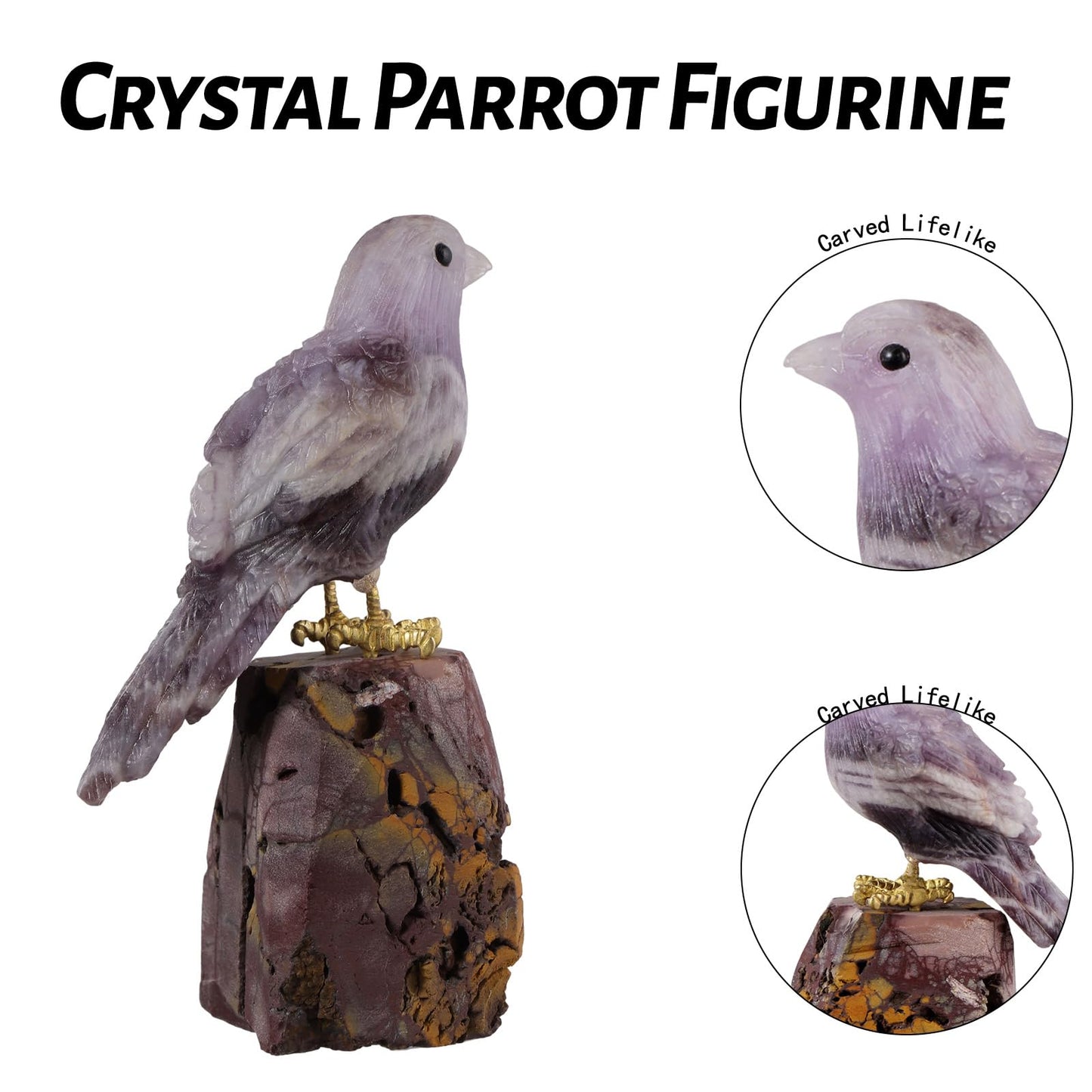 SMQ 2" Amethyst Crystal Magpie Statue, Handmade Bird Figurine Sculpture, Lucky Guardian Statue Healing Crystal Animal Gemstone Office Home Decor Collectibles Gift
