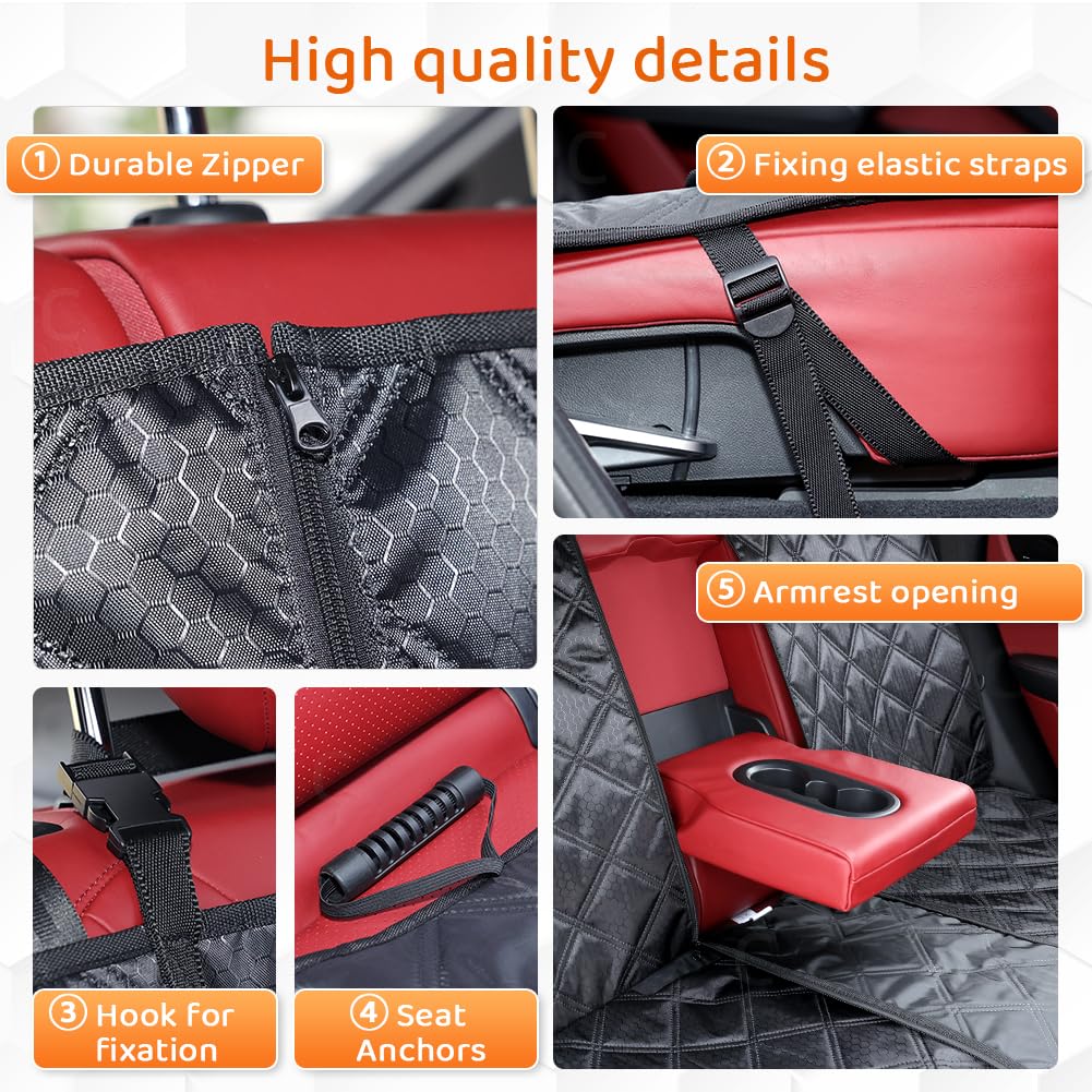 KYG Dog Car Seat Cover Premium Nonslip Back Seat Cover for Dogs Scratch Proof Waterproof Rear Seat Covers for Dogs Isofix-Compatible for Most Medium and Large Cars and SUVs (58x45x135 cm)