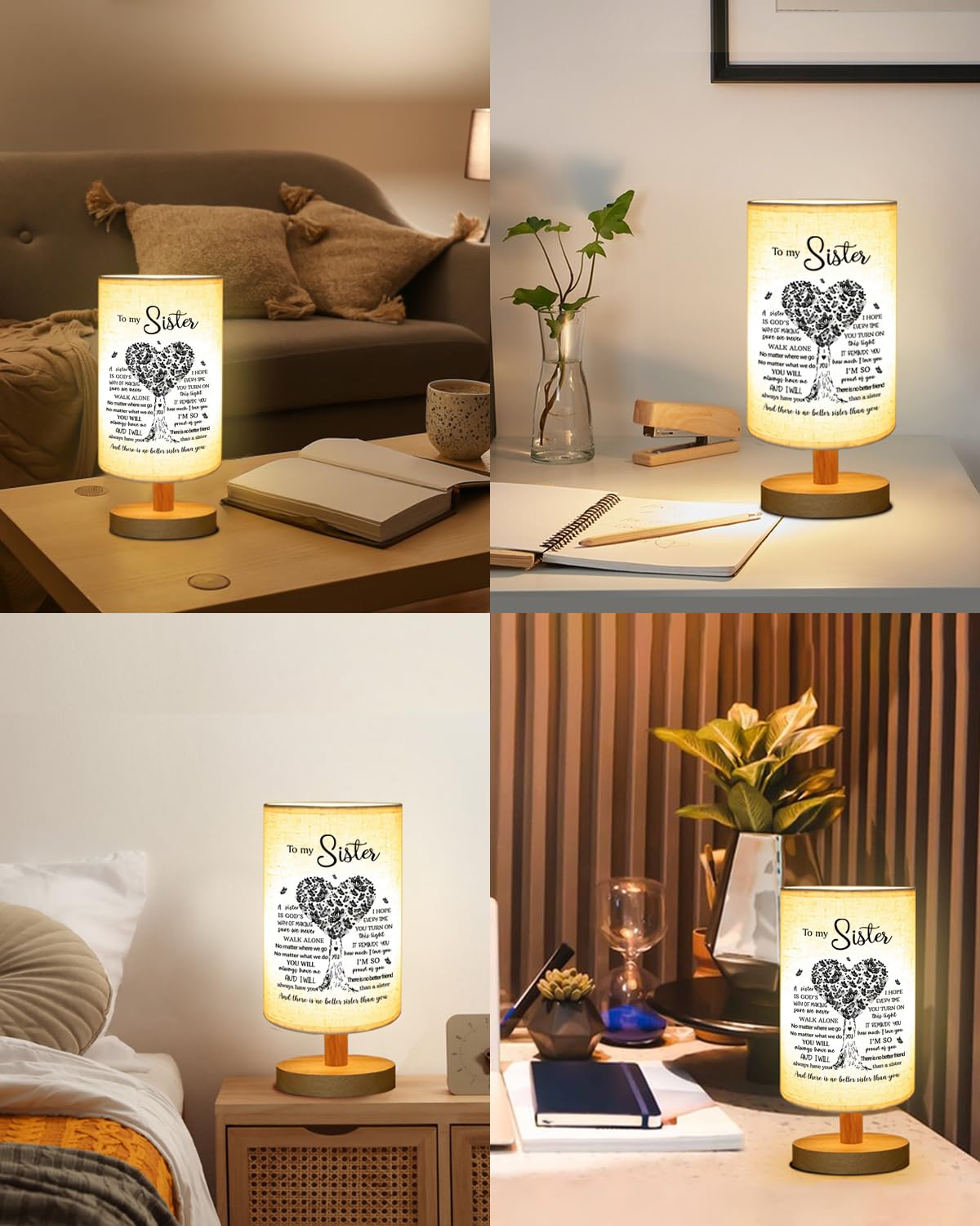Gorgifty Sisters Gifts from Sister, to Sister Fabric Table Lamp, Sister Mothers Day Birthday Graduation Gifts for Sister, Bedside Table Lamp Gifts for Sisters from Sisters Adult