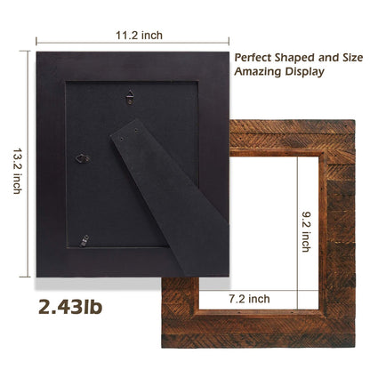 Eosglac Wooden Picture Frame 8x10 inch, Wood Plank Design with Rustic Brown Finish, Wall Mounting or Tabletop Display, Handmade Photo Frame