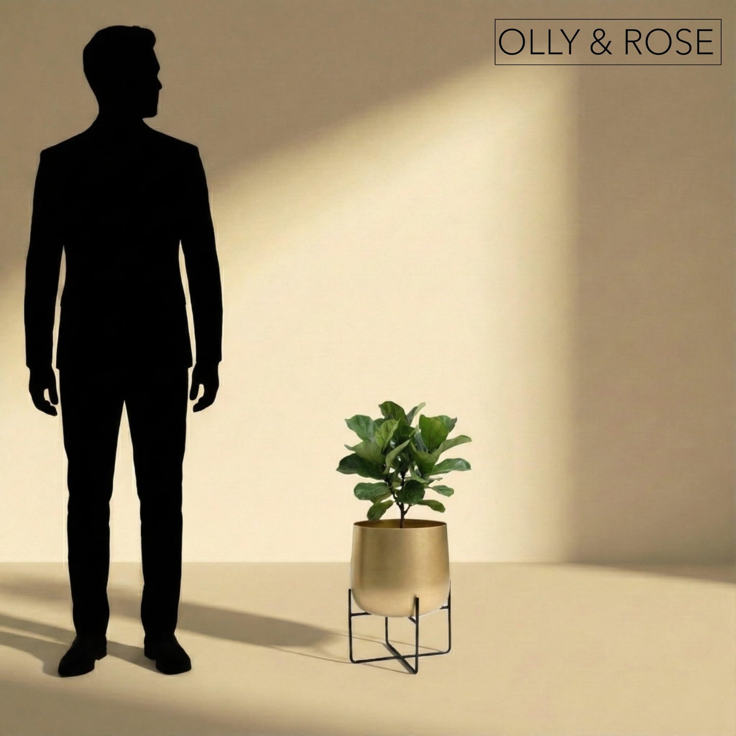 Olly & Rose 8.5 Inch Gold Metal Plant Stand with Pot - Indoor Planter, Large Flower Pot