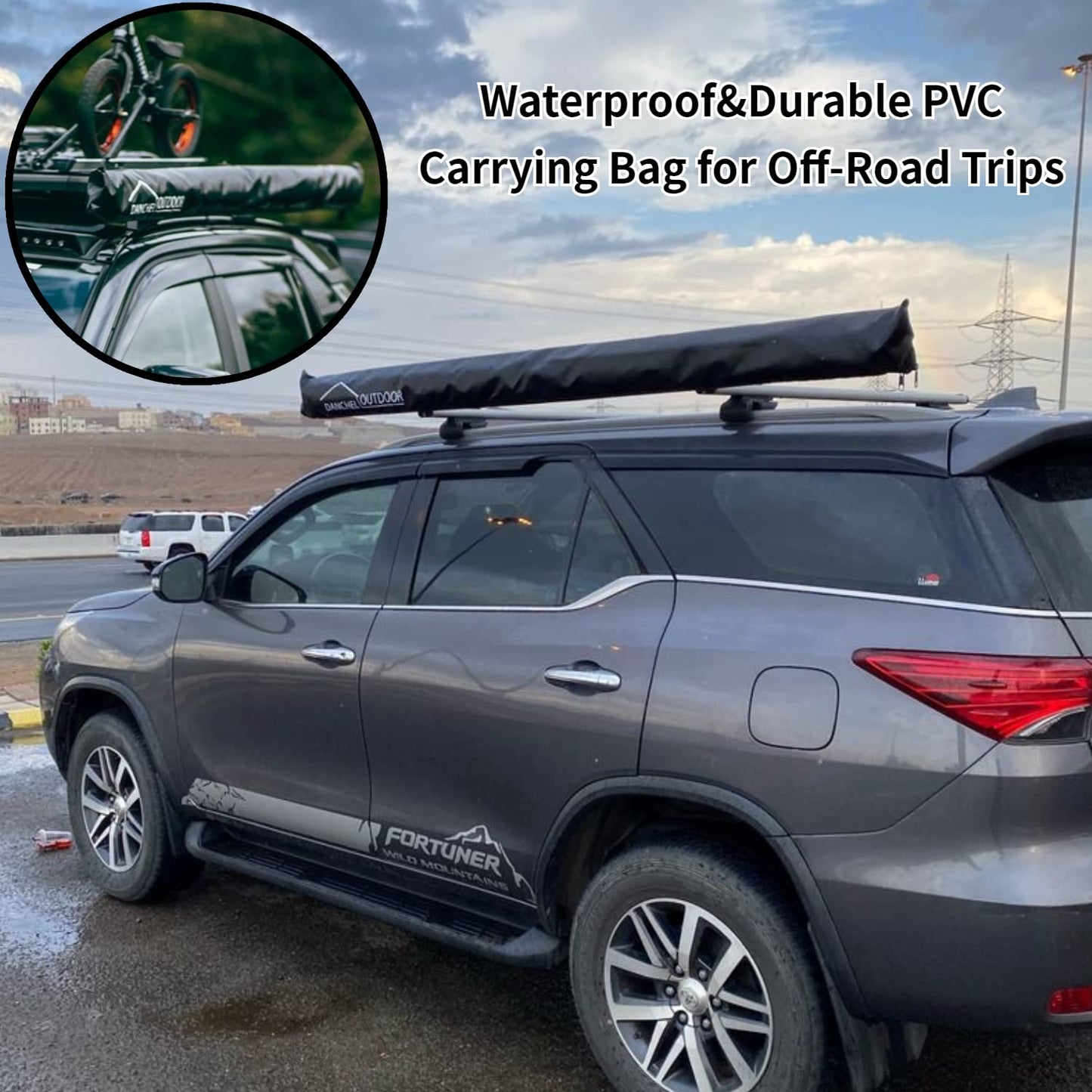 DANCHEL OUTDOOR Car Awning 6.5x8.2ft Roof Rack Pull-Out Sun Shelter Canopy, Waterproof 4x4 Vehicle Side Overland Awning Camping, Gray