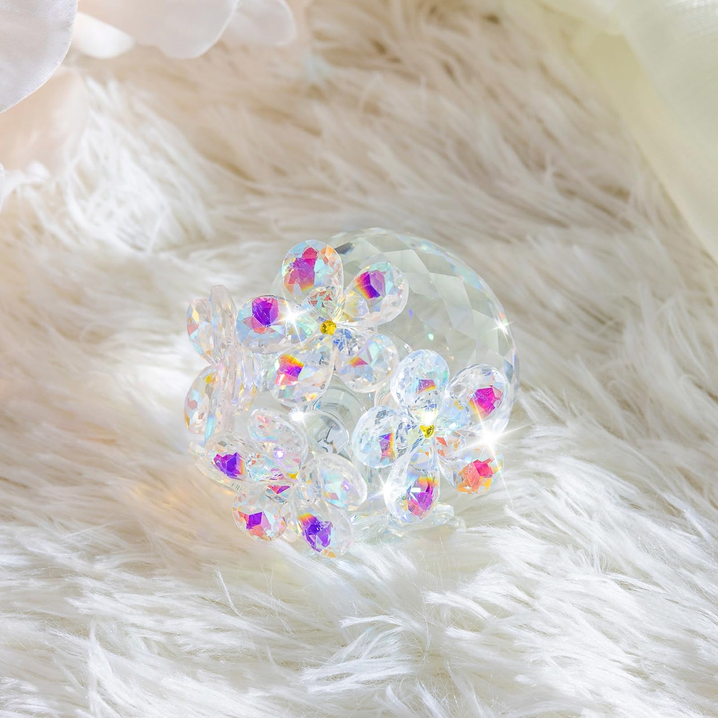 RONGK Kristo Crystal Cherry Blossom Figurine Glass Flower Bouquet Collectibles Decor for Wedding Anniversary Tabletop Centerpieces