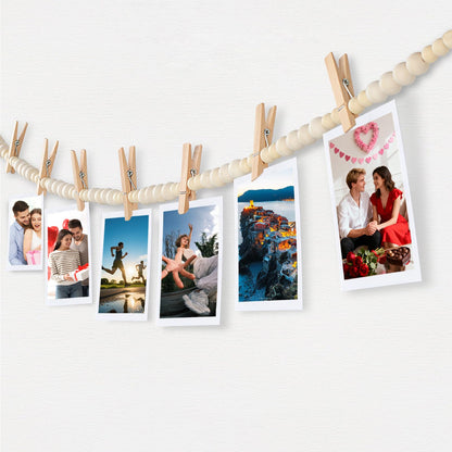 KooEggdo Hanging Photo Display Wall Decor With 9 Clips, Boho Wooden Bead Garland Collage Picture Frame, Bedroom, Living Room, Dorm Room Office, Teen Girl Holiday Gift