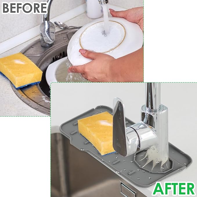 Silicone Sink Faucet Splash Guard Mat, Soap Dish Pad, Drip Catch Sponge Holder