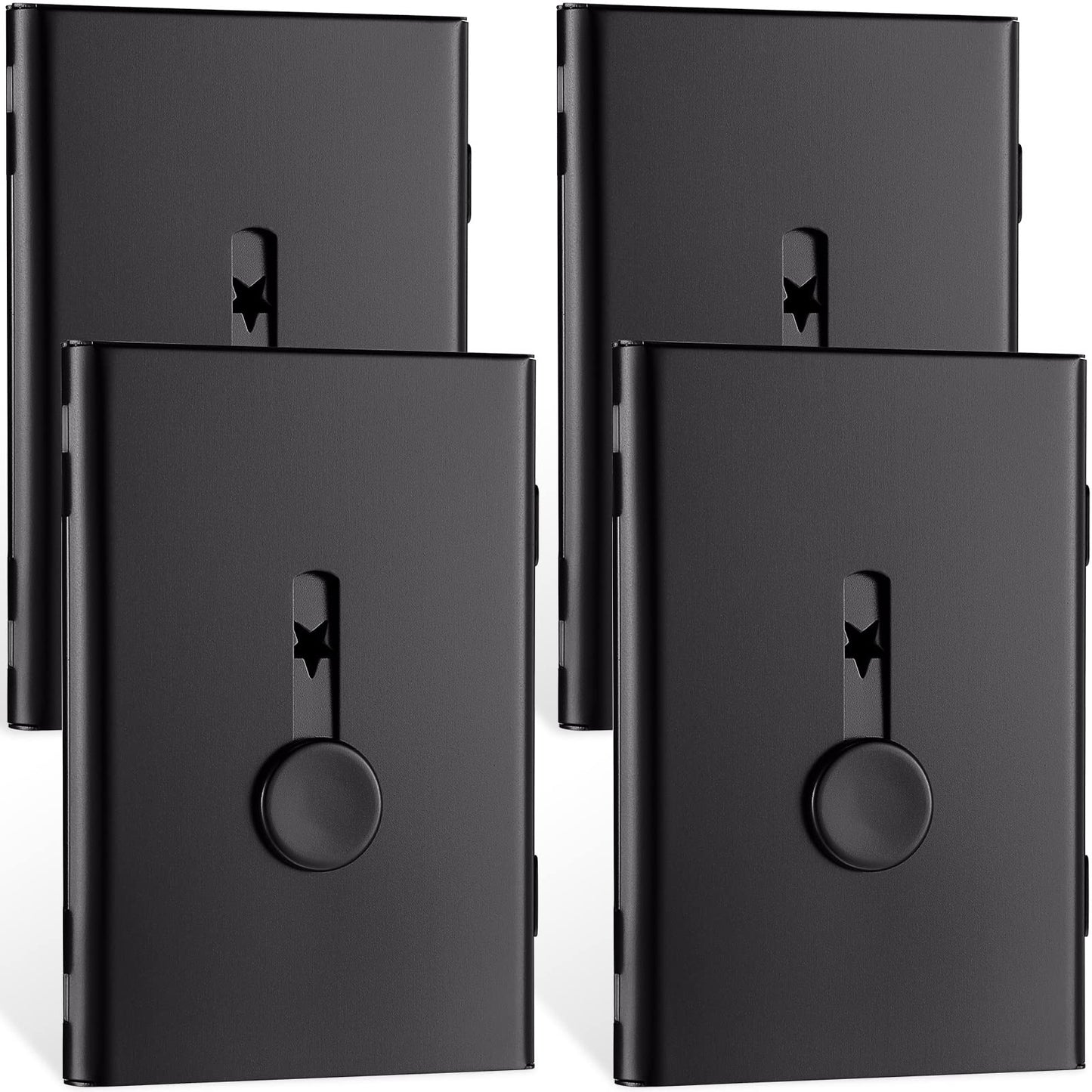 Nuanchu 4 Packs Black Business Card Holder Thumb Drive Business Card Case Metal Slide out Portable name holder Pocket name Case for Men Women Credit ID(Black)