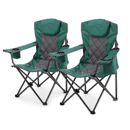 ARROWHEAD OUTDOOR 2-Pack Portable Folding Camping Quad Chair w/ 6-Can Cooler, Cup & Wine Glass Holders, Heavy-Duty Carrying Bag, Padded Armrests, Headrest & Seat, Supports up to 550lbs
