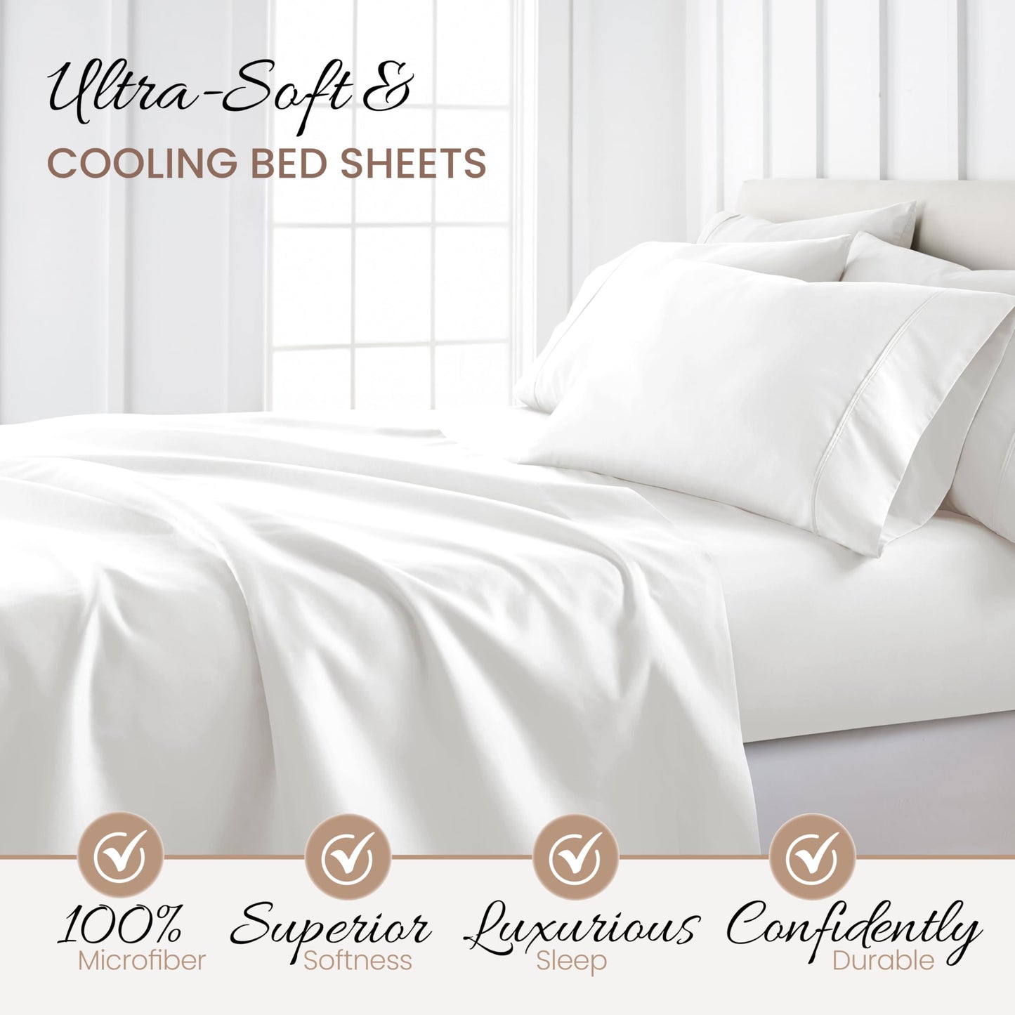 Linen Market Brushed Microfiber Queen Sheet Set 4 Piece – Oeko-TEX Certified Ultra Soft & Wrinkle-Free - 16" Deep Pocket Sheets - Easy Care Queen Size - White
