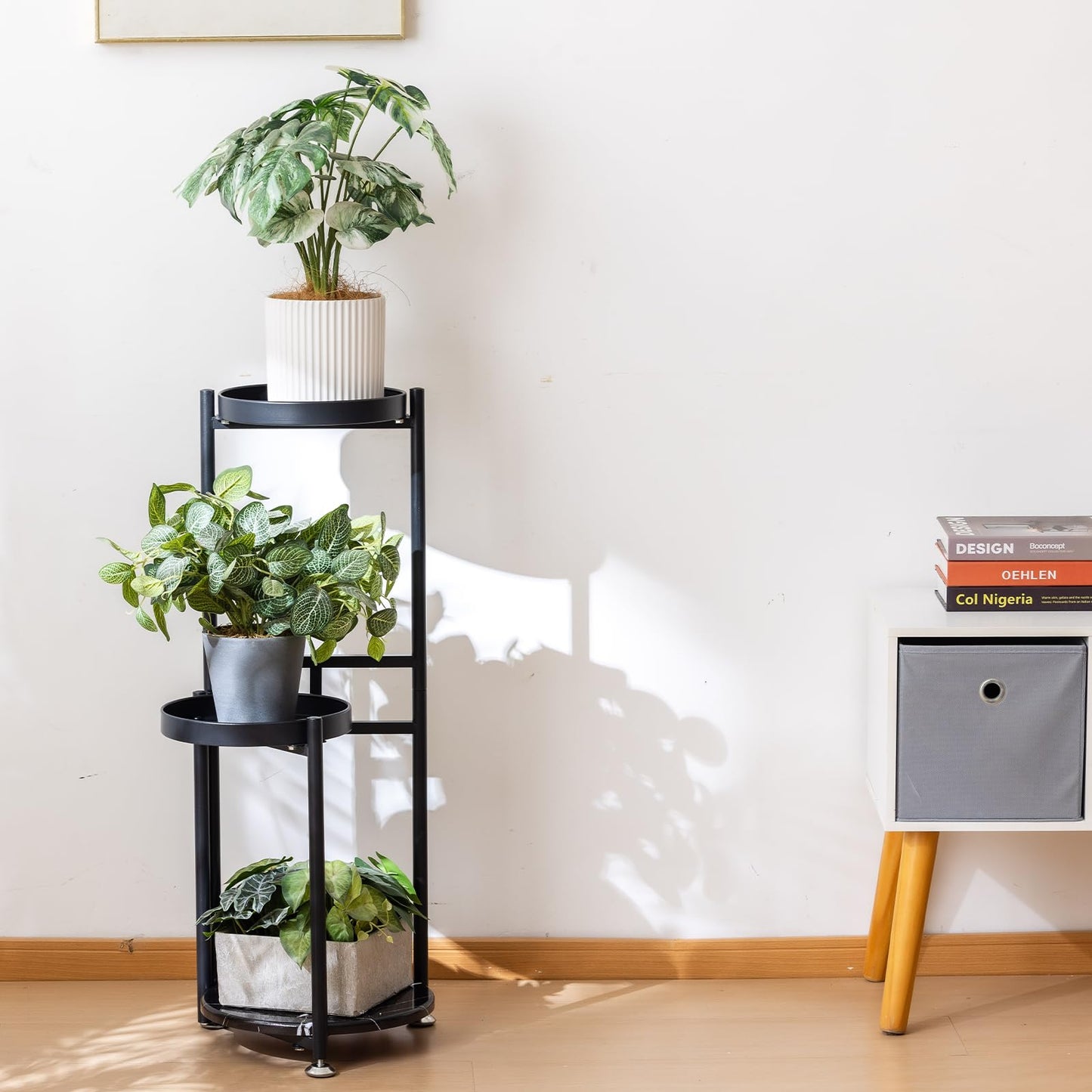 CHPHI 3 Tier Plant Stand, Tall Metal Shelf Holder for Indoor, Outdoor Display Rack Flower Pot Stand for Corner Living Room Balcony Garden Patio (black)