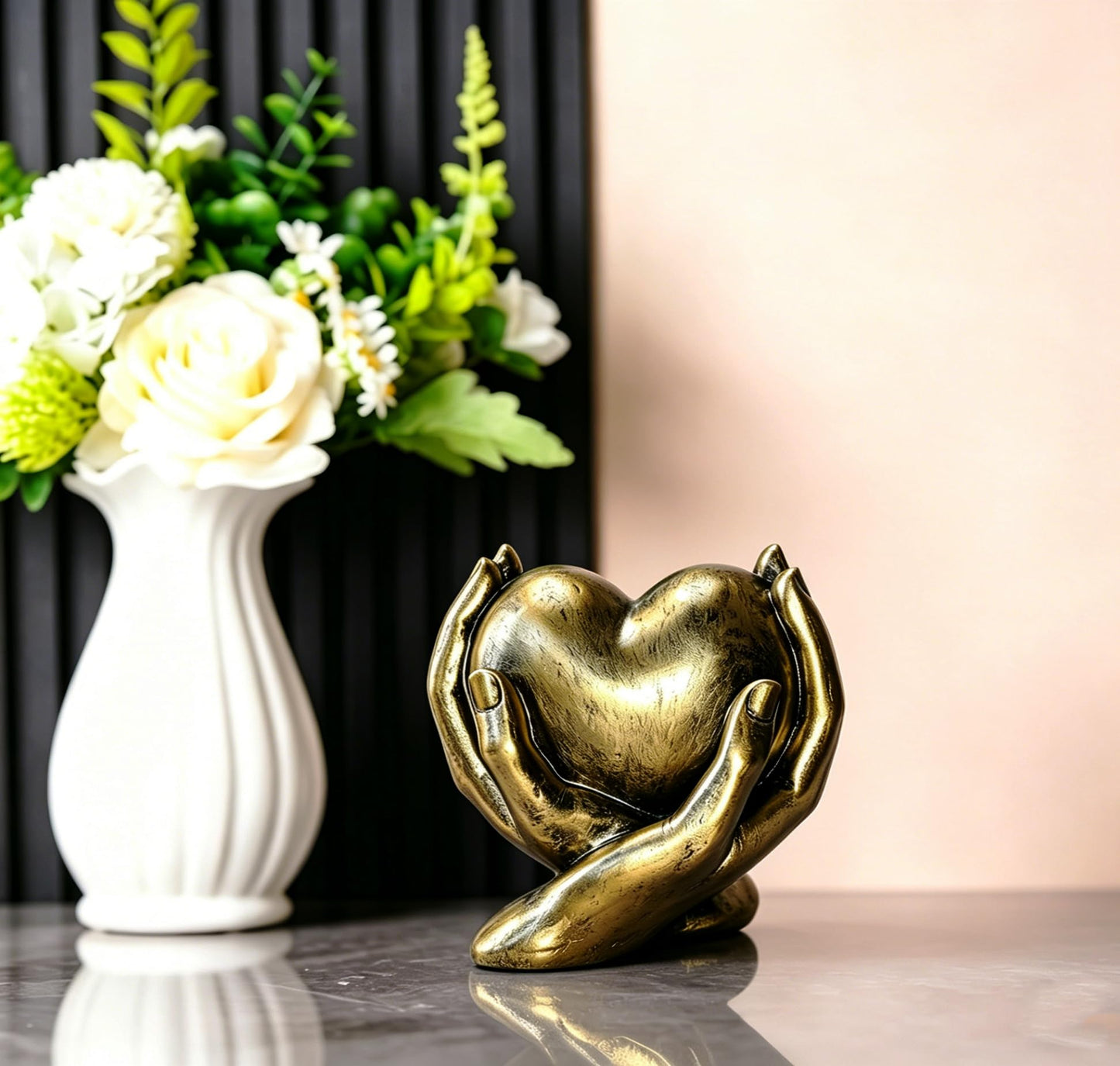 Gold Heart Hands Sculpture Boho Home Decor Accents Love Statue Living Room Decoration, Ideal for Coffee Table, Shelves, Home, Bedroom, Birthday, Wedding Love Table Decor